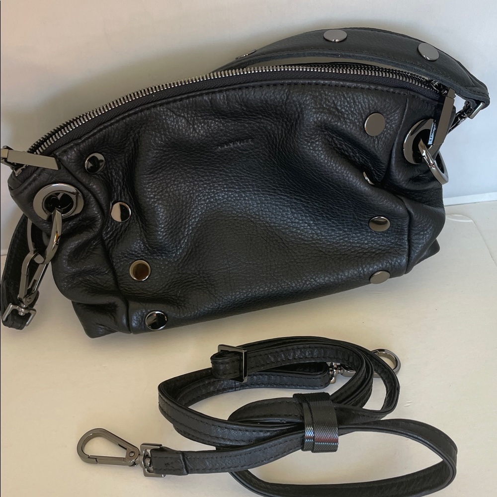 Hammitt Daniel Crossbody Clutch Small Black/ Gunmetal Leather Perennial Collect - Picture 5 of 8